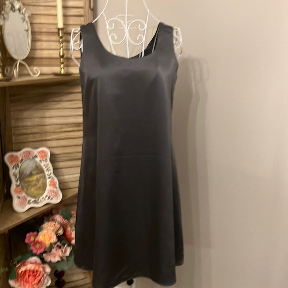 Ann Taylor Silk Charcoal Gray Mini Dress Sz 4